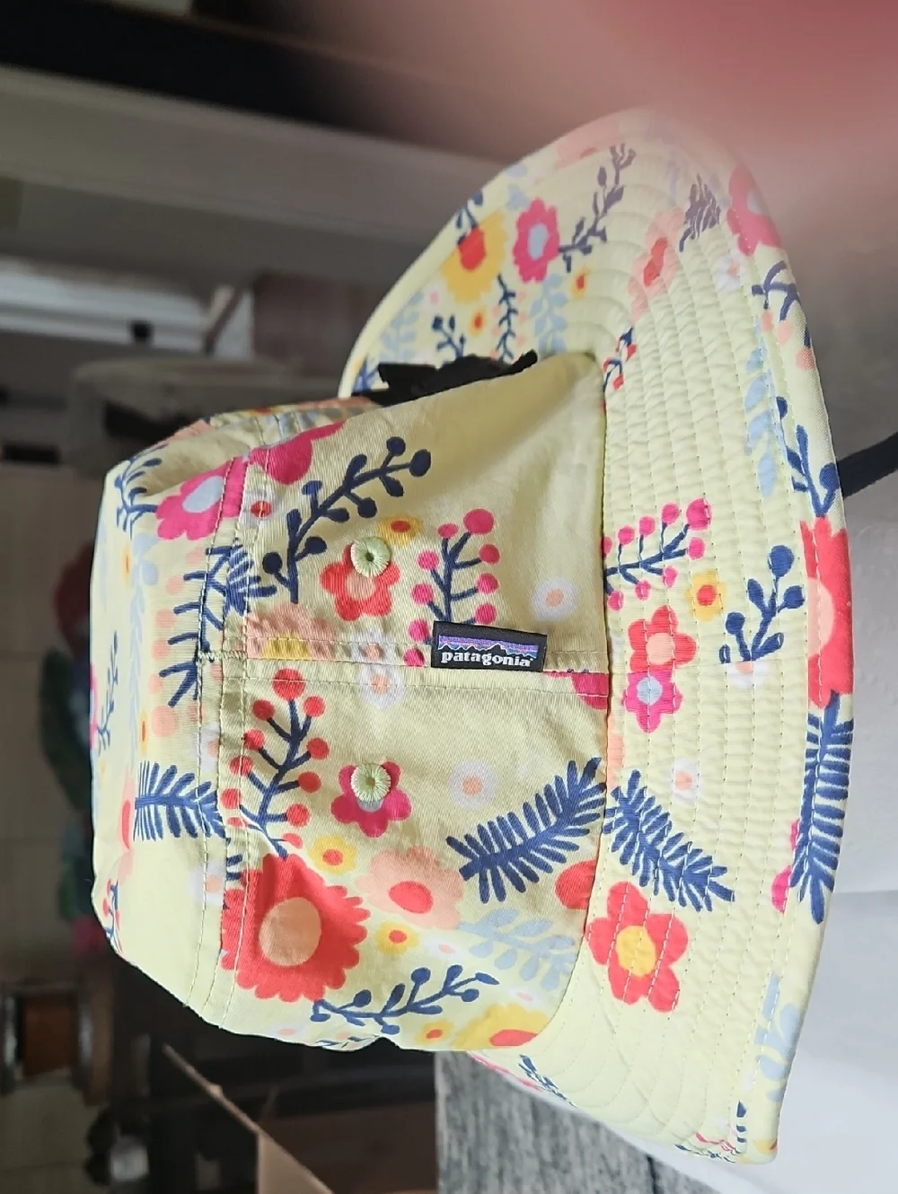 Patagonia Kids Yellow Floral Sun Hat with Pink & Blue Accents - Picture 1 of 1